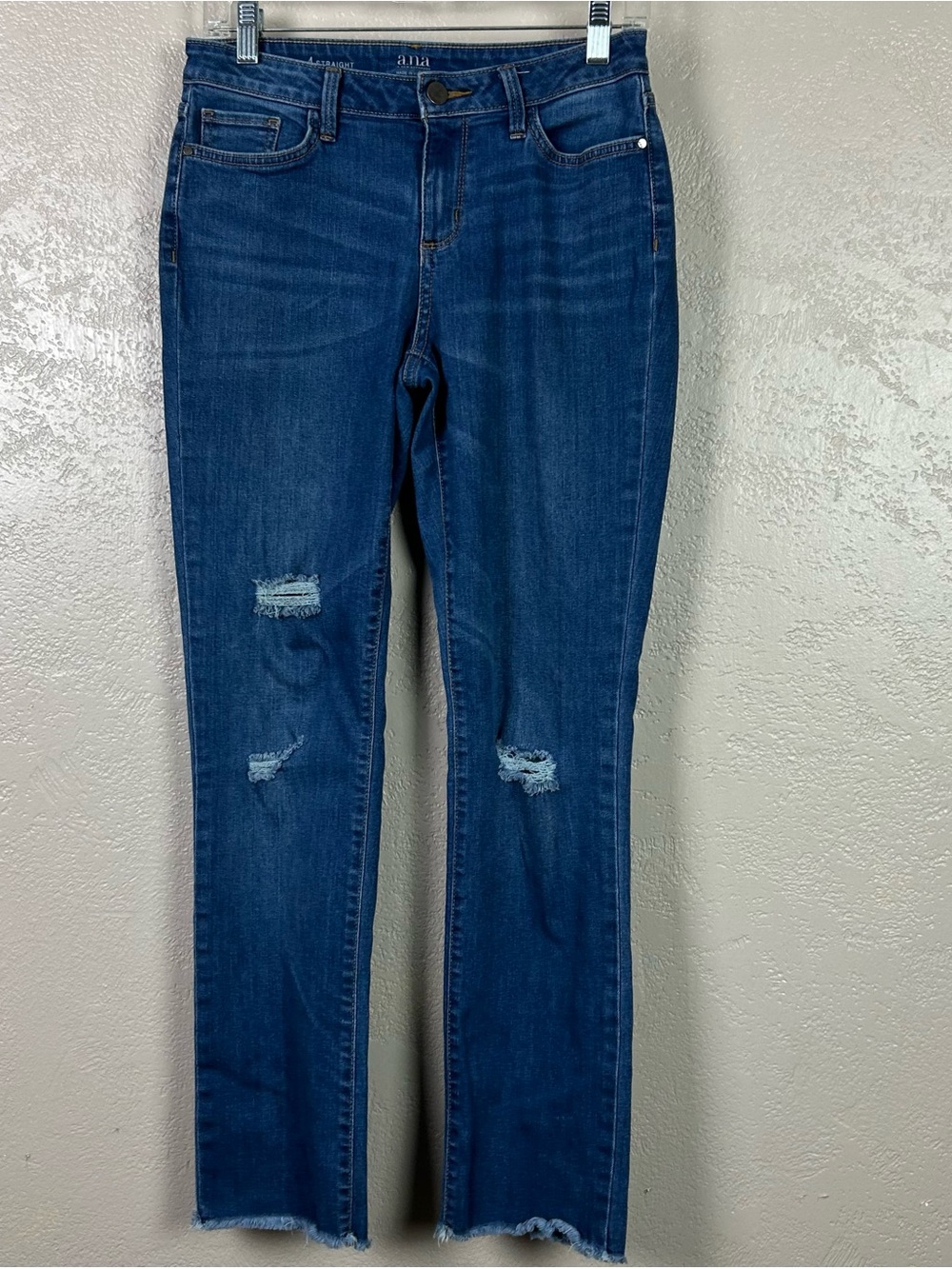 Choice 5 for $30 a.n.a Women's Dark Blue Straight-Leg Jeans with Distressed Knee